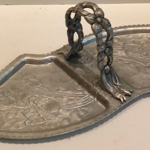Beautiful MCM Hand Wrought Aluminum Relish Tray Serving Dish Rodney Kent #462 Floral Cottage Core Decor