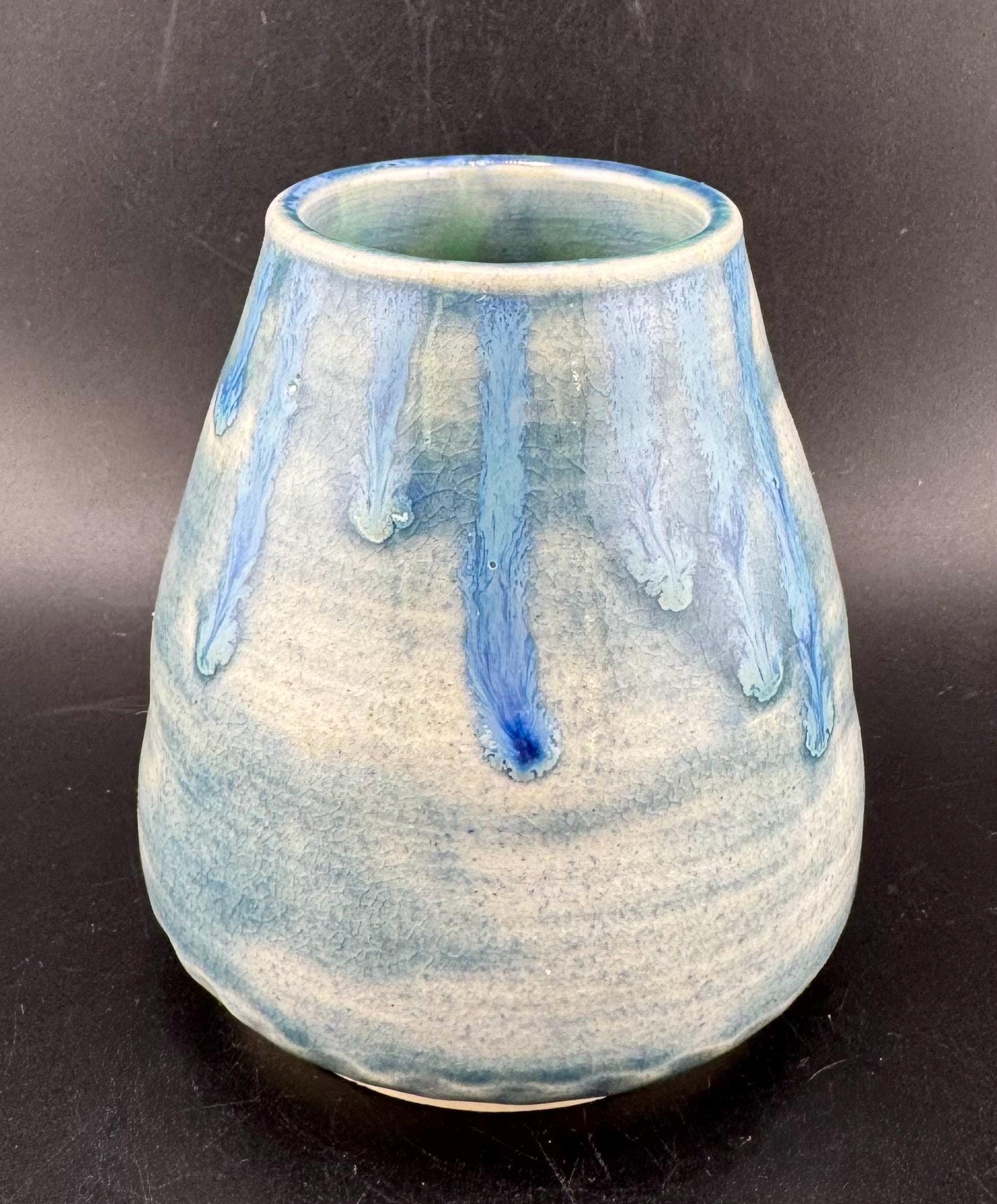 Hand Built Studio Pottery Bud Vase Weed Pot Blue Drip Glaze Wheel ...