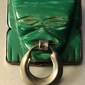 Vintage Mexican Tribal Mask Brooch Antique Mexican Carved Face Pin Face with Nose Ring Piercing SALE image 4