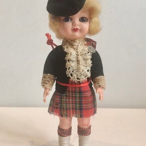 Vintage Scottish Girl Lassie Doll w Sleep Eyes Tartan Kilt British Monteiths of Glasgow Athole Scotland Scottish Kilt Girl