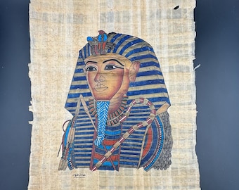 ヴィンテージ 有翼の女神イシス ハトホルとマアト パピルス画 エジプト