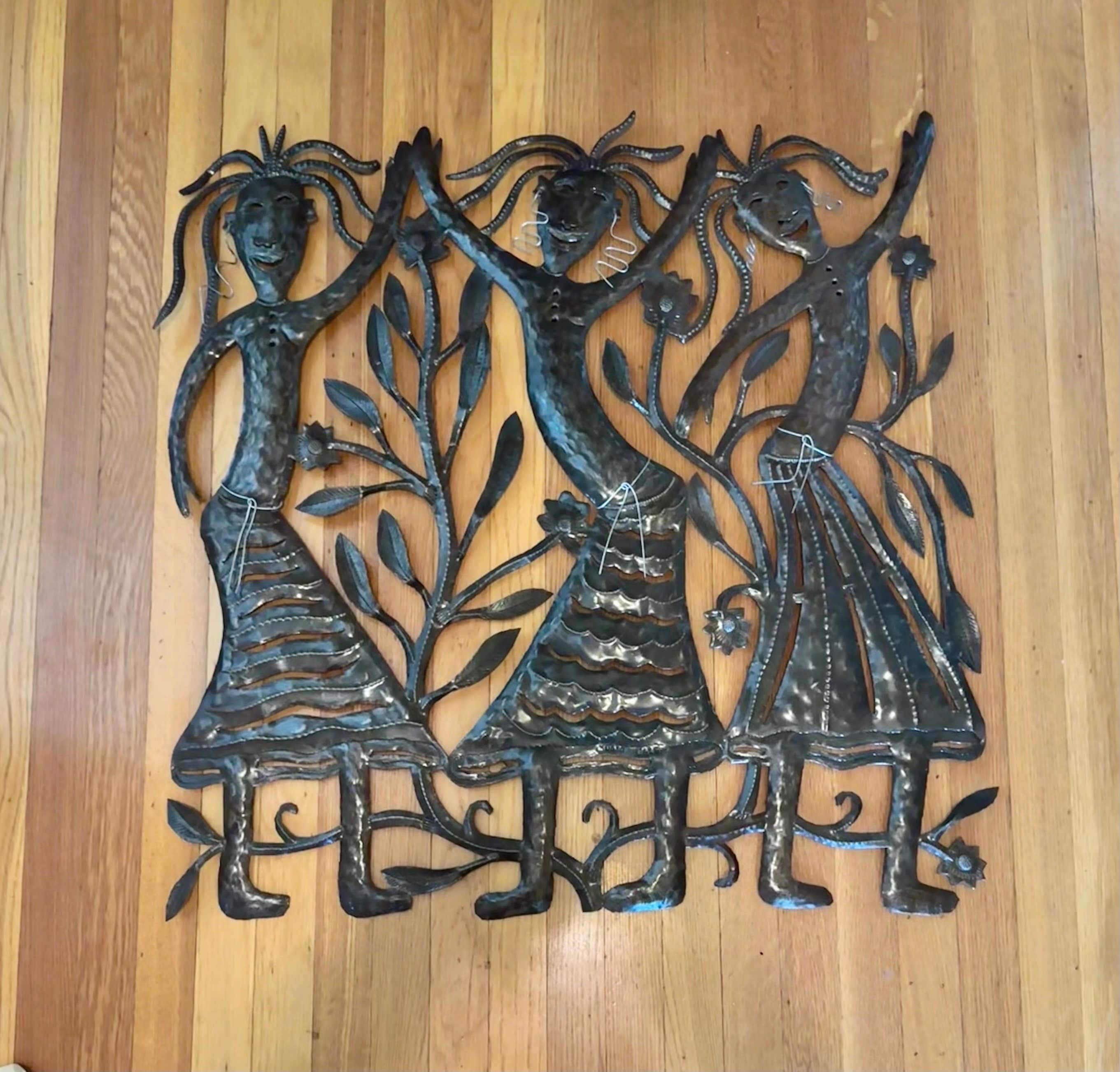 Whimsical Large Metal Haitian Sculpture Steel Drum Coastal Island
