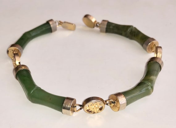 Chinese Spinach Bamboo Jade Bracelet Vintage Neph… - image 1