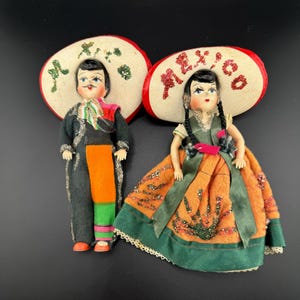 Handmade Mexico Souvenir Doll Couple Mexican Woman and Mexican Man Doll Miniatures