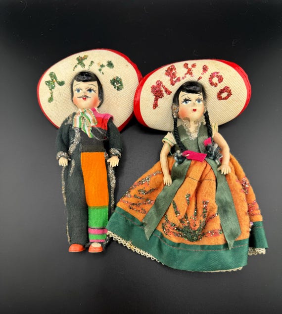 Handmade Mexico Souvenir Doll Couple Mexican Woman and Mexican Man
