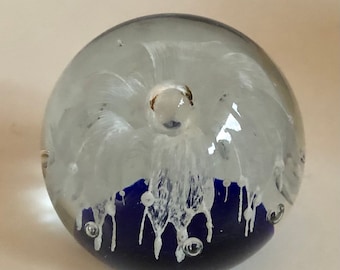 Beautiful Art Glass Paperweight Cobalt Blue with Controlled Bubbles ca 1980s Cobalt Blue Design Pier 1 Imports