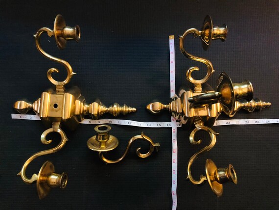 Buy Vintage Pair Victorian Revival Decor Classic Solid Brass Candelabra Wall  Sconces Mid-century Brass Sconces one Arm Needs Re-attaching Online in  India 