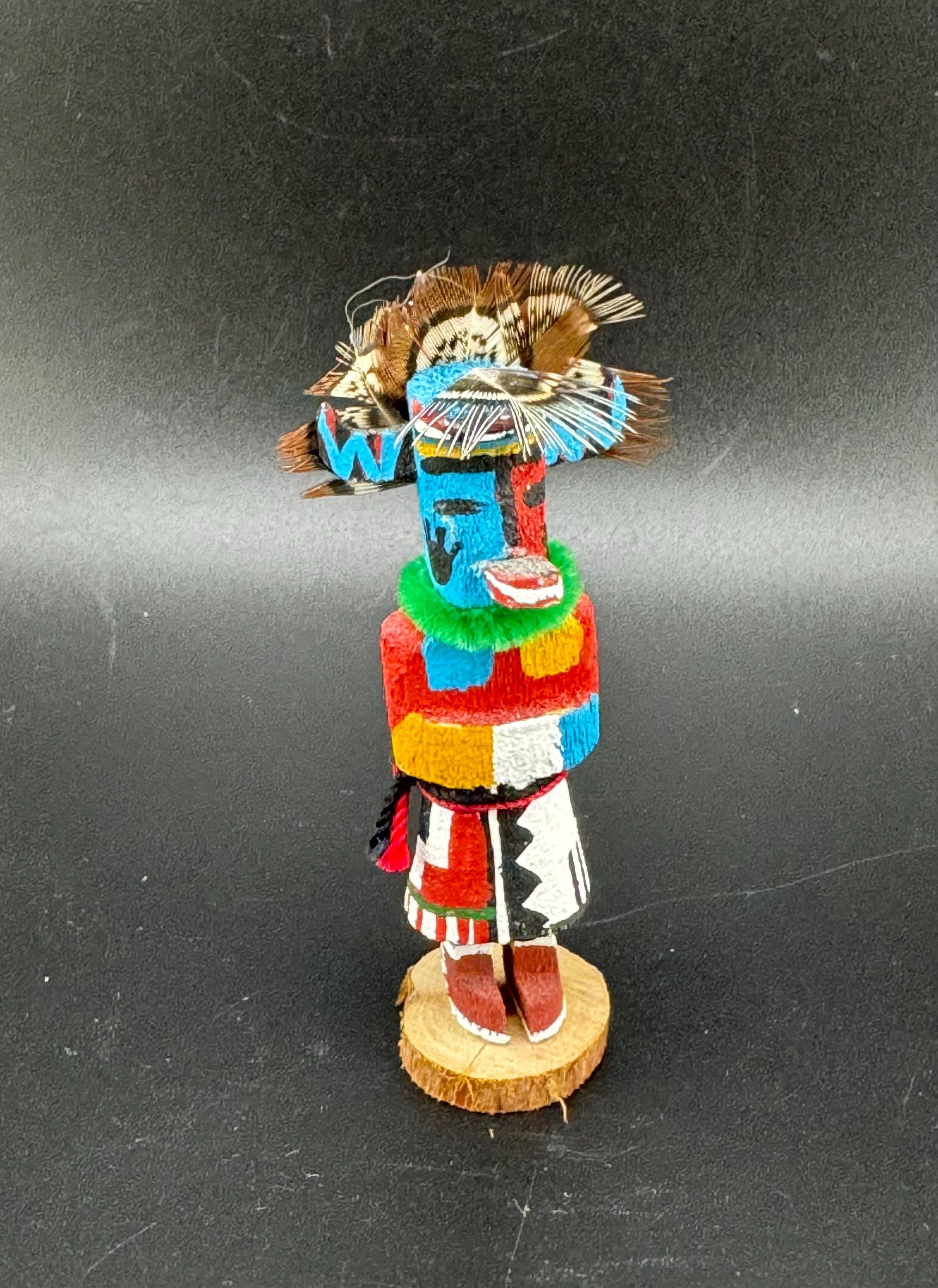 Tiny Miniature Vintage Zuni Whipper Kachina Doll Feather Headdress