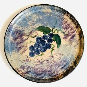 Vintage Ceramic Studio Platter Purple Concord Grape Cluster Bunch Fruit Plate 1994 McDaniel? Wine Cellar Decor Church Donation Paten Plate
