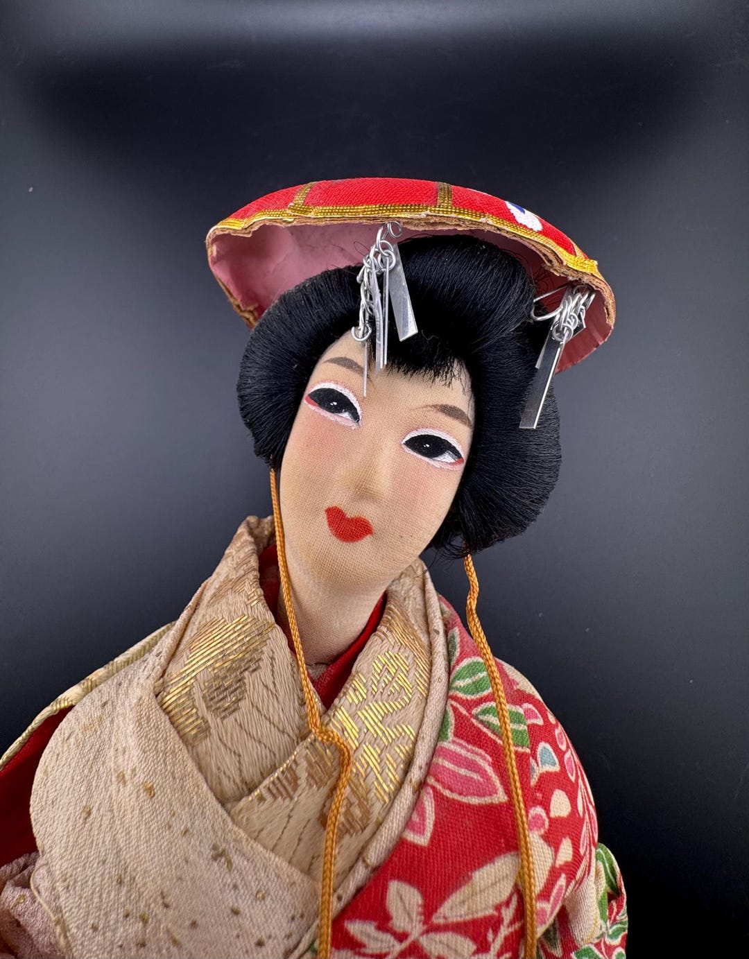 Vintage Japanese Geisha Girl Madame Art Doll Silk Floral Red Brocade ...