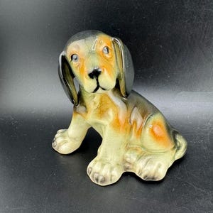 Vintage Erphila Germany Porcelain Beagle Figurine Sweet Puppy Statuette #2662 German Art Pottery Tricolor Hound 1960s