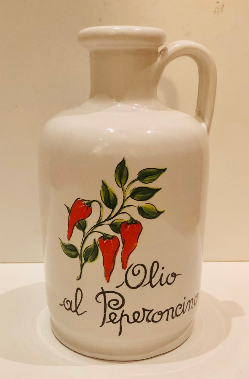 Italian Crockery Olive Oil Stoneware Jug Olio Al Peperocino Etsy