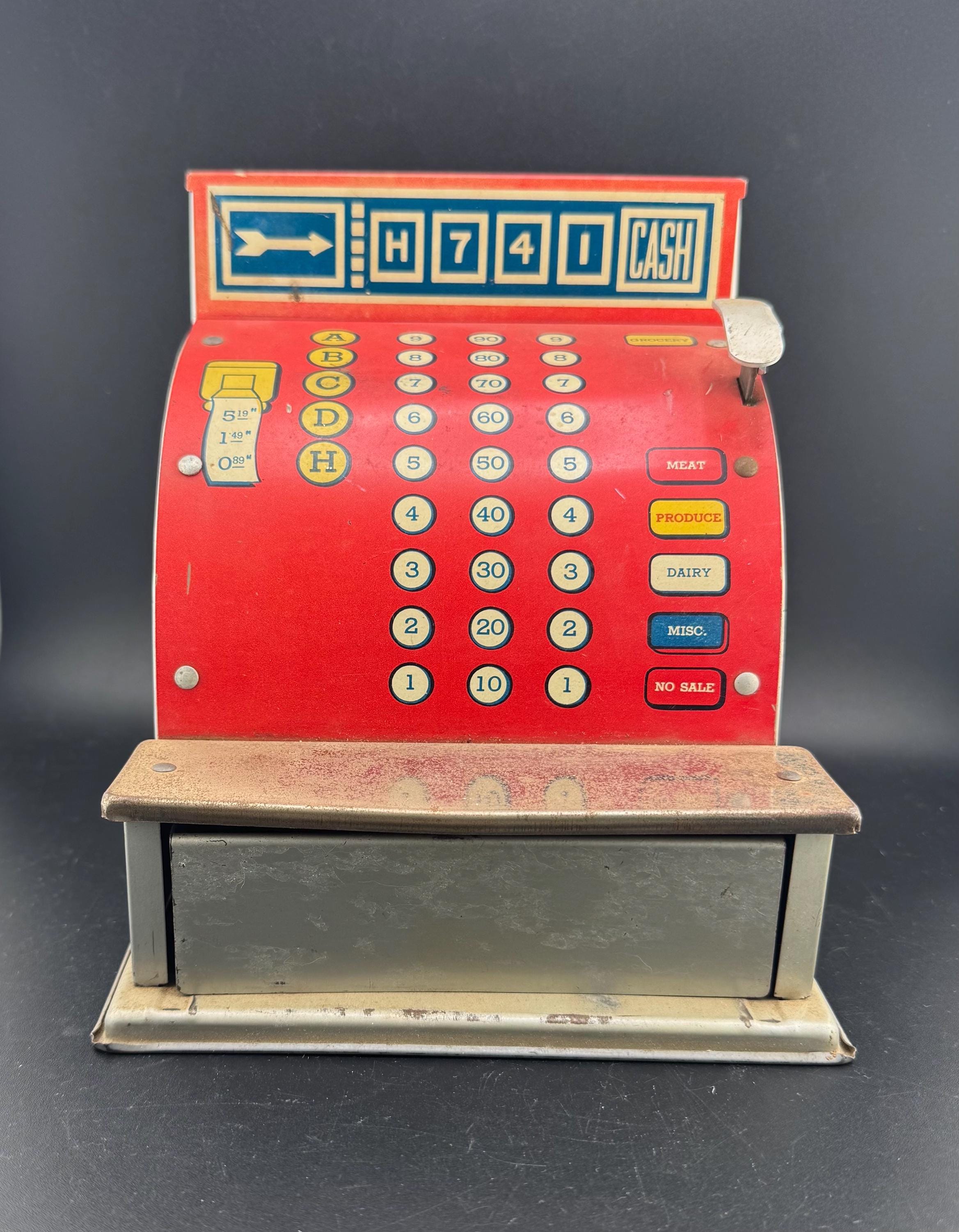 アンティーク雑貨 USA VINTAGE TOY REGISTER work! Vintage Red Toy Cash Register Tom Thumb Size Playhouse Grocery