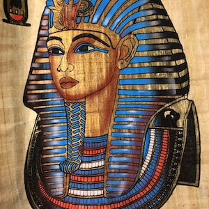 Vintage King Tut Painting on Papyrus Egyptian Wall Art Egyptian Revival Pharaoh King Artwork