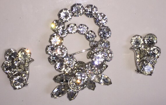 Eisenberg Rhinestone Brooch and Earrings Parure S… - image 5