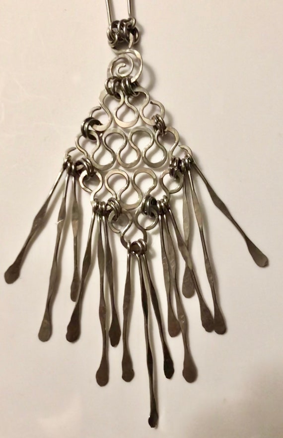 Vintage MCM Modernist Metal Necklace Hand Hammered