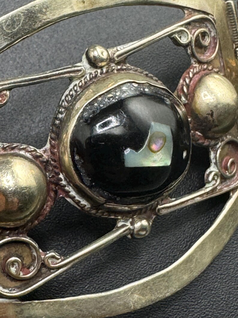 Magnífica pulsera vintage de abulón de ónix mexicano, brazalete de ónix mexicano, hecho en México, 29,9 g imagen 13