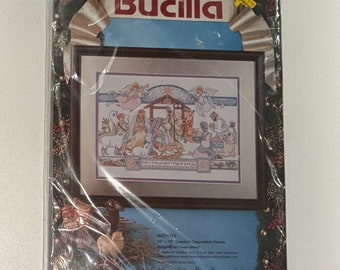 Vtg 1993 Bucilla Nativity Counted Cross Stitch Picture Needlework Kit Designed by Linda Gillum Kooler Design Studio #83043 NOS 14” x 10”