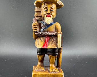 Antique Chinese Hardstone Farmer Sculpture Polychrome Miniature Figurine Statuette Chinoiserie Carving AS IS
