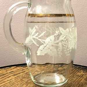 Vintage Bartlett Collins Etched Grapes and Vine Design Juice Pitcher