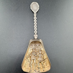 Vintage Dutch Sugar Shovel Tea Caddy Spoon EPNS Made in Holland “B” Hallmark Silver Plate Dutch Pub Tavern Scene Souvenir Spoon Engravable