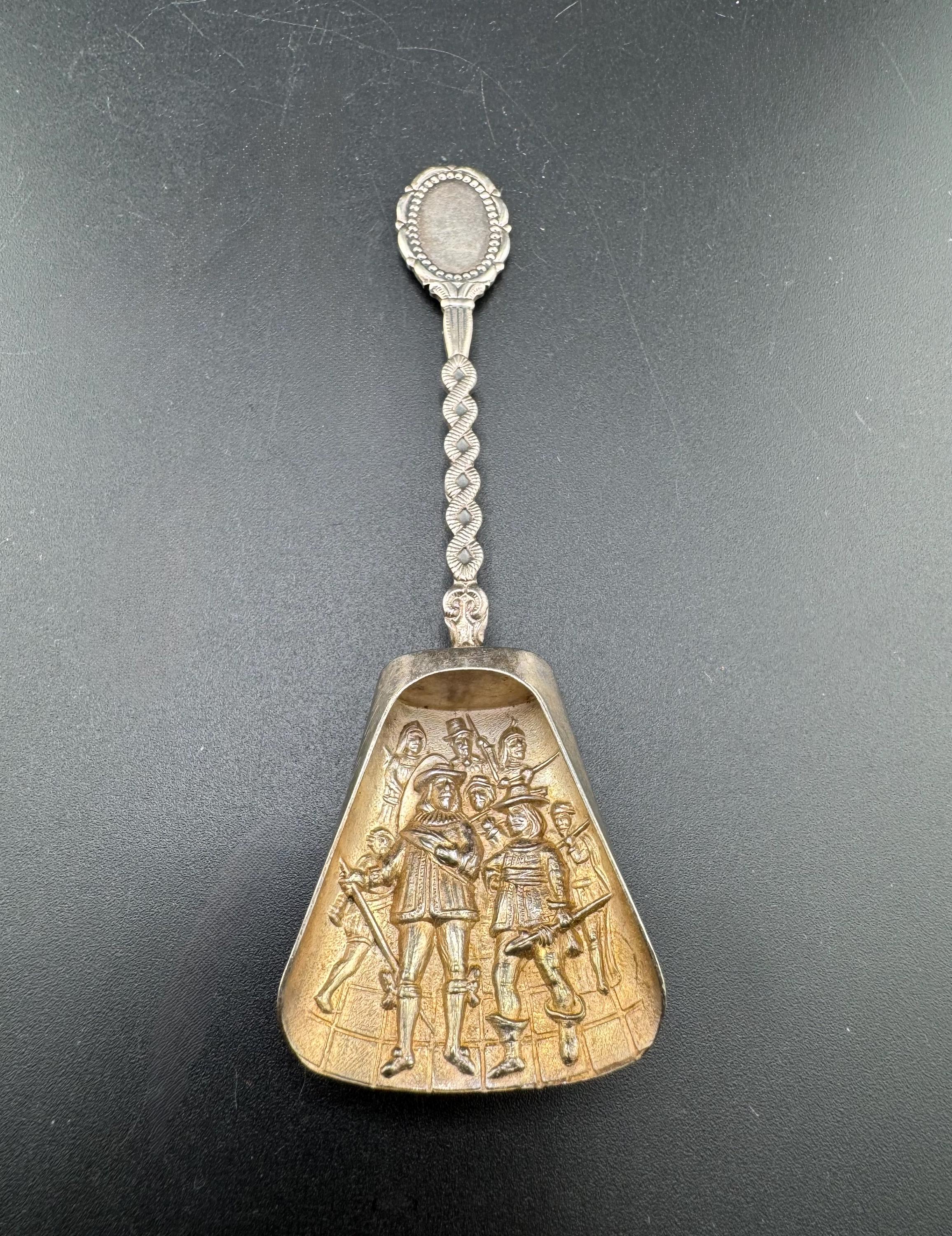 Vintage Dutch Sugar Shovel Tea Caddy Spoon EPNS Made in Holland "B" Hallmark Silver Plate Dutch Pub Tavern Scene Souvenir Spoon Engravable