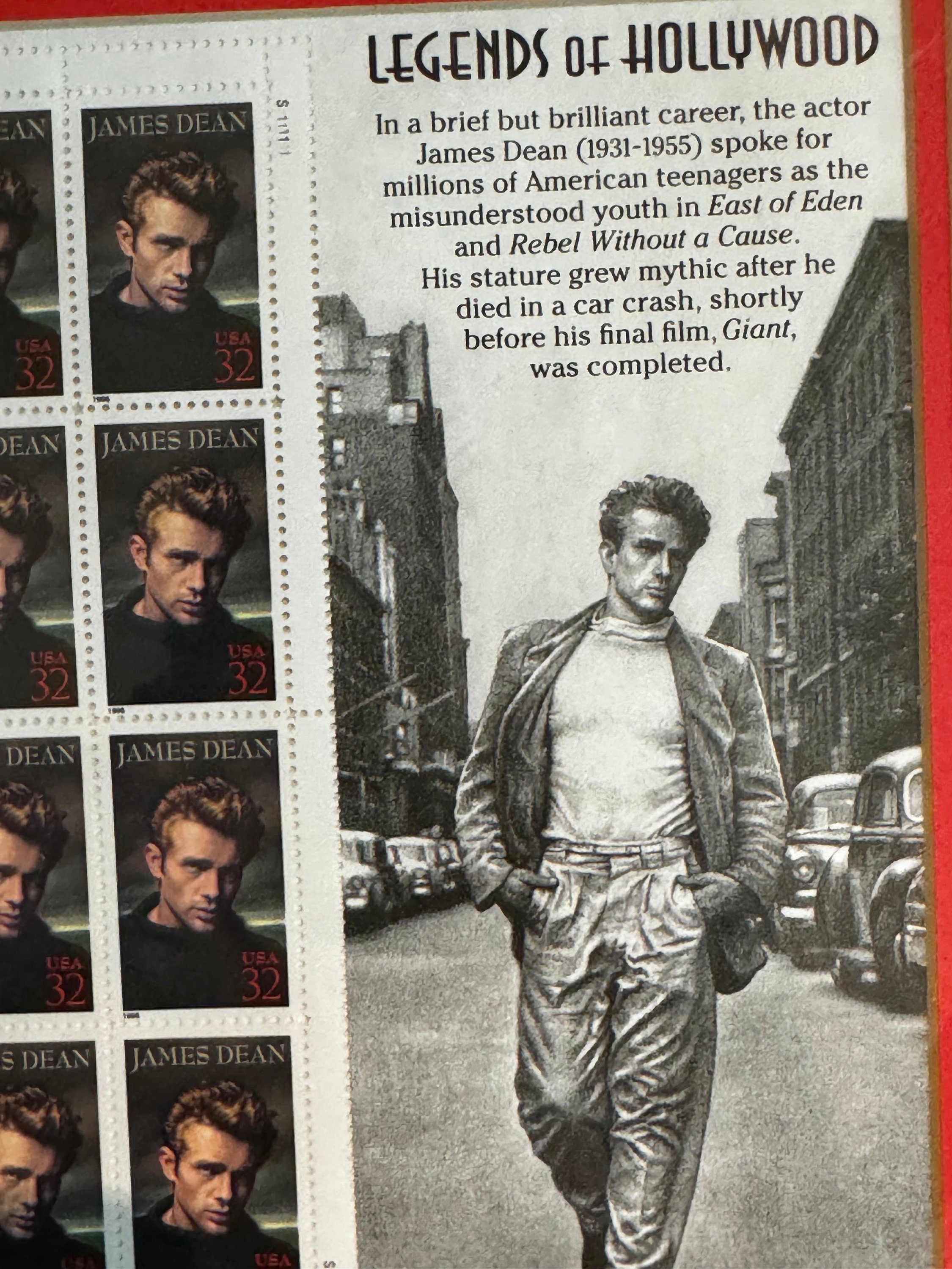 Framed 1996 James Dean USA Stamps Legends of Hollywood Wall Art
