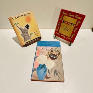 3 Whimsical 1960s Cat Lover Books El Gato Travieso Mischievous Cat Denise y Alain Trez Scatty by Siné & Nothing Like a Cat Rosalind Welcher