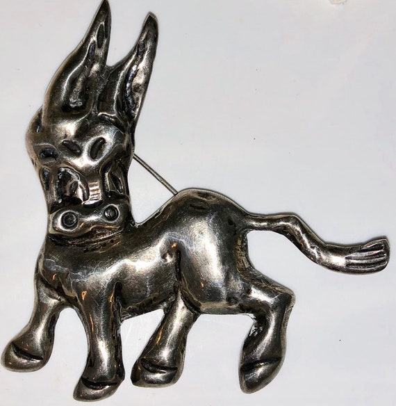 Vintage Mexican Silver Donkey Brooch Large Adorab… - image 3