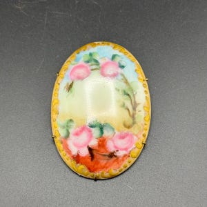 Antique Victorian Rose Brooch Handpainted Porcelain Painted Roses Brooch Large Hand Painted Chic Cottagecore Granny&#39;s Jewelry Box Treasure