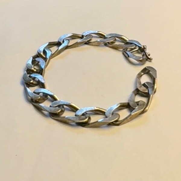 Classic Vintage Italian Sterling Silver Unoaerre Cuban Link Bracelet Arezzo Italy Chunky Charm Bracelet Uno A Erre 925 Star Hallmark