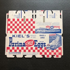 NOS Vintage Mid Century Purina Käfig Eier Eierkarton Boxen Kiel's & Jarisch Egg Farm Texas Farmen Küche Wandkunst Hühner American Heartland