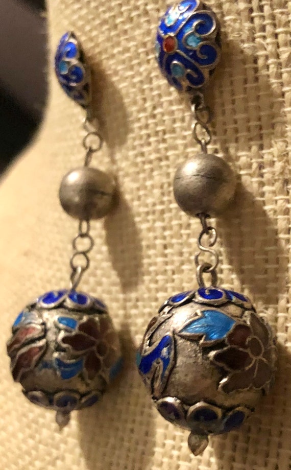 Antique Chinese Enameled Dangles Pierced Chinese … - image 3