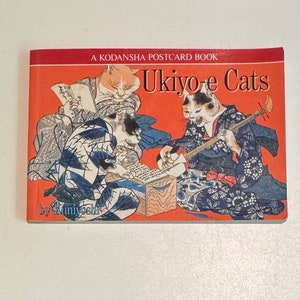 Vintage Kuniyoshi Ukiyo-E Cats Kodansha carte postale livre japonais bloc de bois impression chatons miniatures en kimonos cartes Dandies félins 22 cartes
