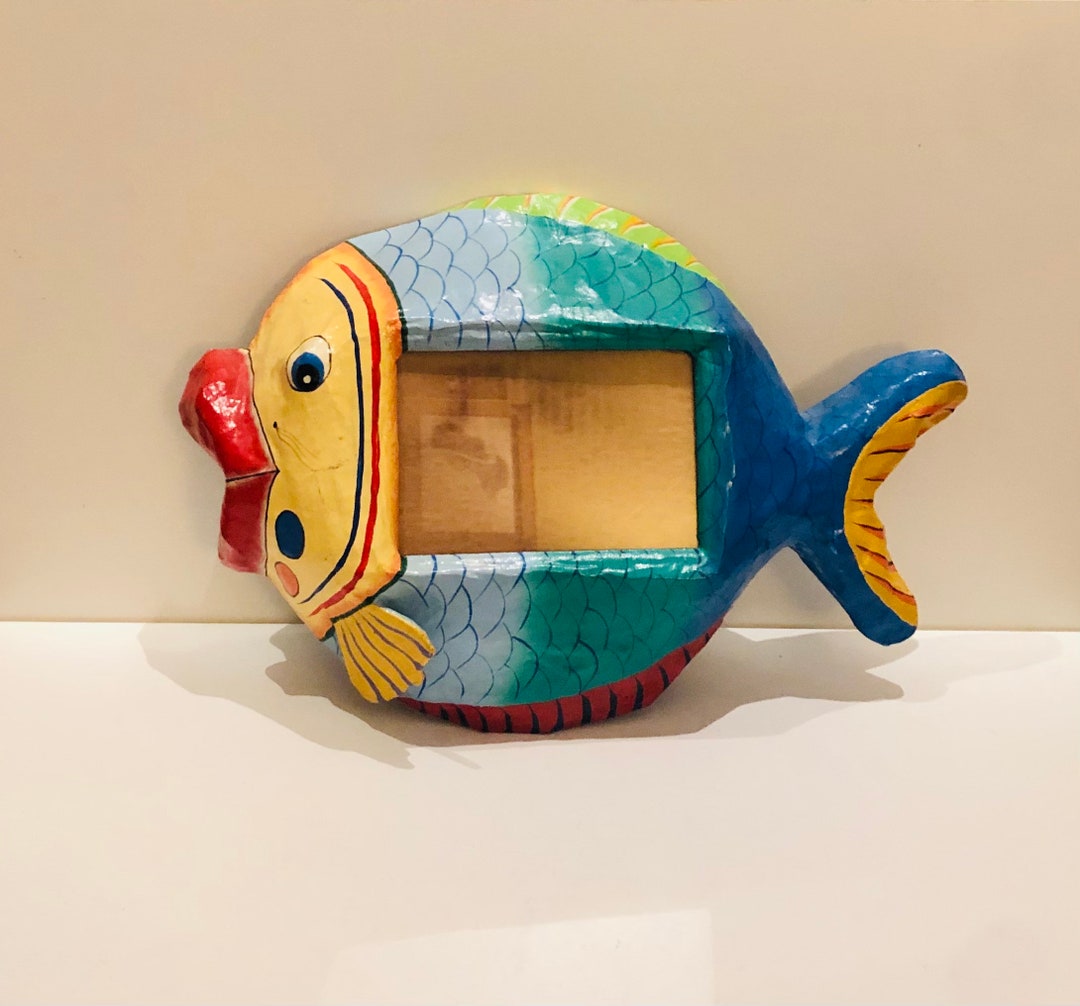 Vintage Mexican Paper Mache Fish Wall Hanging Picture Frame Sea Life