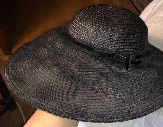 Wide Brimmed Cartwheel Hat Elegant 1940s Black Wi… - image 5