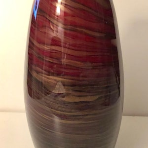 Vintage Art Glass Vase Hand Blown Glass Red & Gold Aventurine Swirl 11” Artist’s Studio Handmade Glass Vase