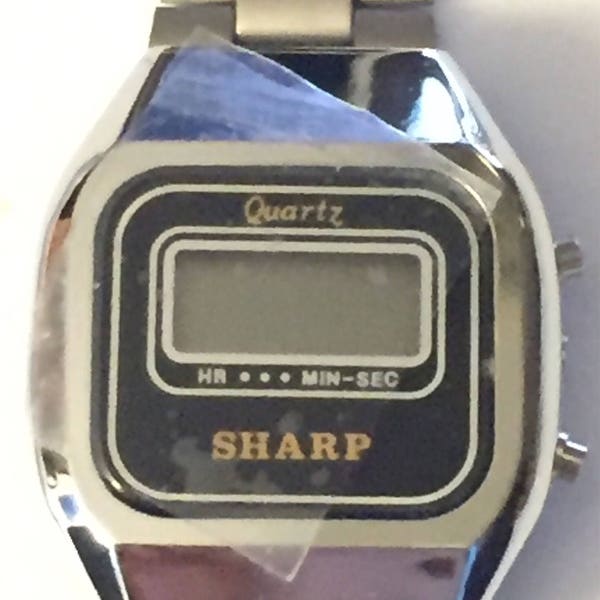Vintage Mid Century Stainless Sharp Wrist Watch Women's LCD Quartz Digital 1970s-80s Brand New Deadstock NOS SALE