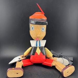 Adorable Handmade Wooden Pinocchio Marionette Folk Art Puppet Doll AS IS
