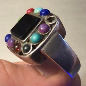 Vintage Onyx Multistone Ring Art Deco Onyx Ring size 8 1/2 As Found Needs Stones Sold As Is Destash for Restoration Boho Ring Mounting