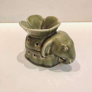 Figural Ceramic Celedon Elephant Oil Diffuser Celadon Figurine Miniature Holder Tealight Candle Warmer Zen Meditation Yoga Studio Decor