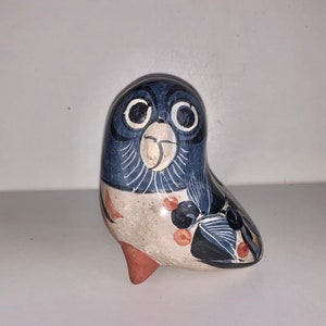 Vintage Tonala Jalisco Hand Painted Mexican Bird Figurine Folk Art Bird KE Style Made in Mexico Redware Tonala Pottery Peace Dove Sculpture