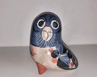 Vintage Tonala Jalisco Hand Painted Mexican Bird Figurine Folk Art Bird KE Style Made in Mexico Redware Tonala Pottery Peace Dove Sculpture