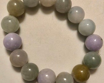 Chinese Jade Bracelet Big Jadeite Beaded Jade Bangle Bracelet Lavender and Green Mixed Beads 59.5 grams