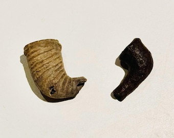Ancient Precolumbian Clay Pipe Bowl Shard & Iron Age Metal Pipe Bowl Archeological Dig Discovery Anthropological Display Project Restoration