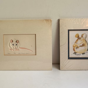 Skurrile Maus Wand Kunst Original Dan Nedobeck Aquarell Malerei & signierter Cheryl Brooks Werkheiser Maus Druck