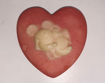 Vintage Pink Disney Incolay Mickey and Minnie Trinket Box Miniature Jewelry Casket USA Walt Disney Productions Disneyworld Souvenir