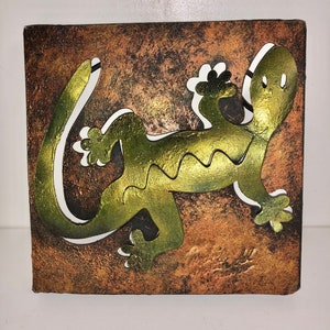 Vintage 3D Andres Martin del Campo Metal Lizard Gecko Sculpture Wall Art Salamader Reptile Mexican Folk Artist Reptilian Wall Art