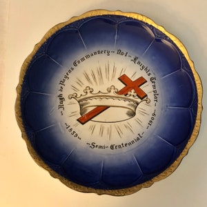 Antique 1909 Knights Templar Semi-Centennial Masonic Plate Hugh de Payens Commandery Crown and Cross Freemasons Masonic Collectible