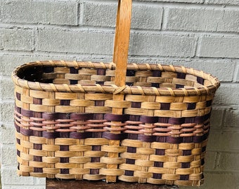 Vtg Handwoven Primitive Buttocks Basket Farm Decor Handmade Split Hickory or Oak Farmhouse Kitchen Decor Signed EH 94 Georgia Folk Art